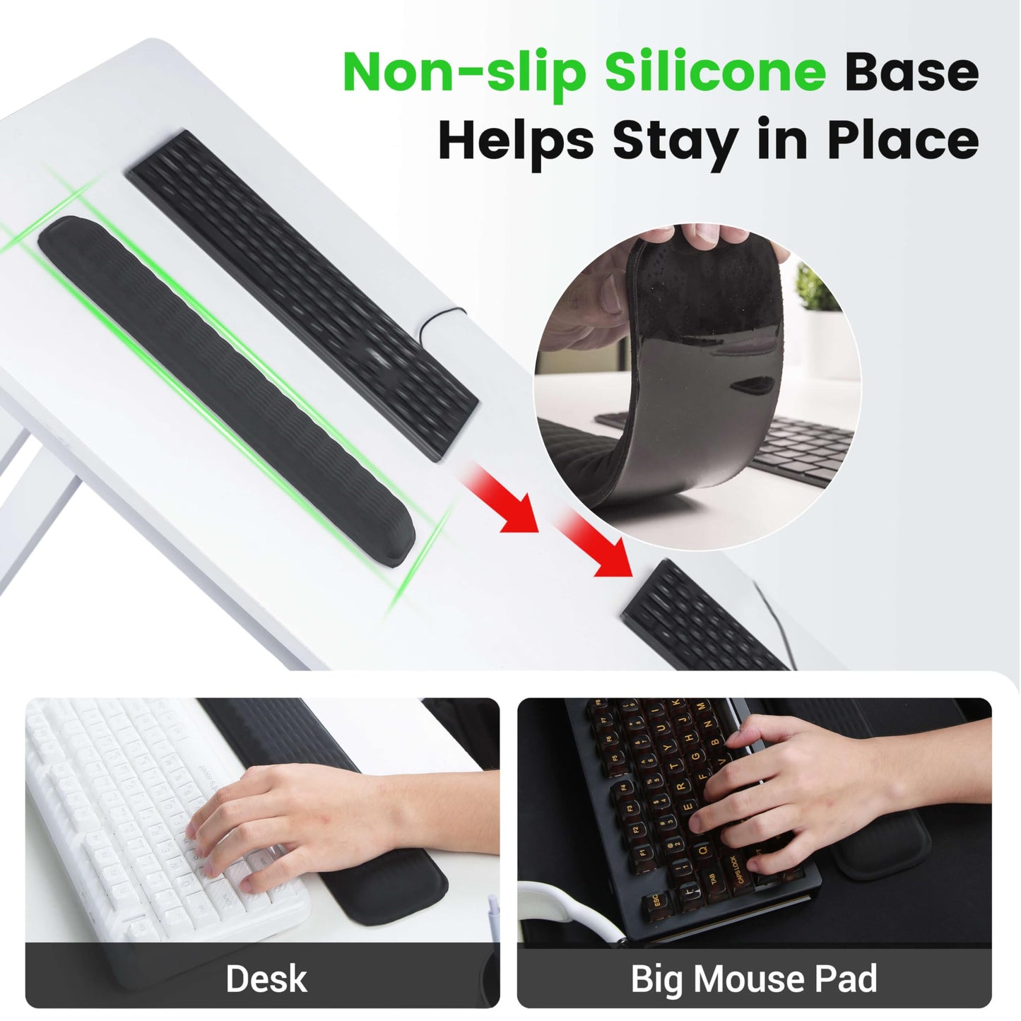 MEKASS Ergonomic Wrist Rest for Keyboard and Mouse, Soft Memory Foam Keyboard Wrist Rest Set with Non-Slip Silicone Base, Easy Typing, Pain Relief, Comfort for Office, Work, Gaming (Purple)