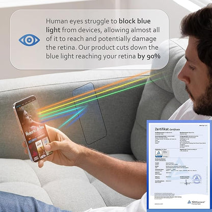 Deppa |2 Pack| Anti-Blue Light Screen Protector for iPhone 14 Plus/13 Pro Max (6.7') | Scratch Resistant Tempered Glass | 3D Edge to Edge Coverage | Easy Installation Kit | Eye Safeguard TÜV Certified