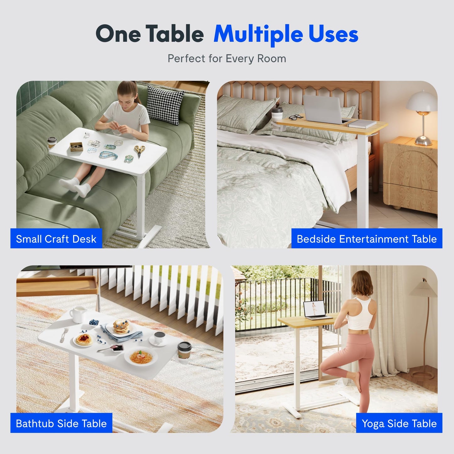 FLEXISPOT H7 28" Pneumatic Height-Adjustable Overbed Table with Wheels