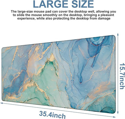 Gaming Desk Pad Large Extra Length Fluid Art Marble Mouse Pad Keyboard Laptop Non-Slip Waterproof with Rubber Base Thick Stitched Edge Mouse Mat for Office Home 35.4 x 15.7 Inches