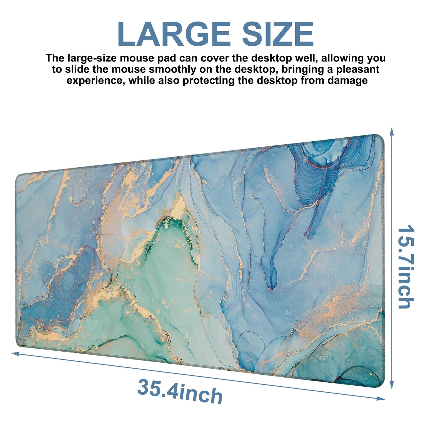 NITAHHHY Gaming Desk Pad Large Extra Length Fluid Art Marble Mouse Pad Keyboard Laptop Non-Slip Waterproof with Rubber Base Thick Stitched Edge Mouse Mat for Office Home 35.4 x 15.7 Inches