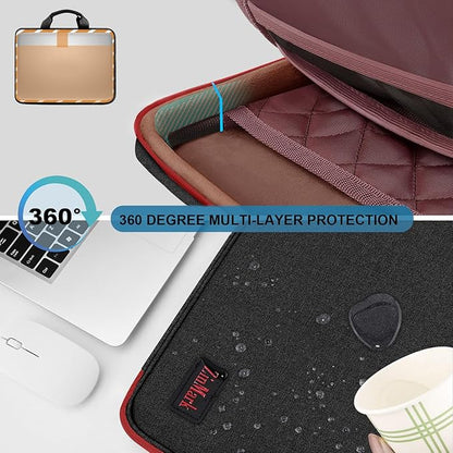 Laptop Case 15.6 Inch Briefcase Military-Grade Protection with Detachable Belt Bag, Compatible All Model of 15-16 Inch MacBook Pro and Most Popular 15.6 Inch Notebooks Chromebooks (Black Red)