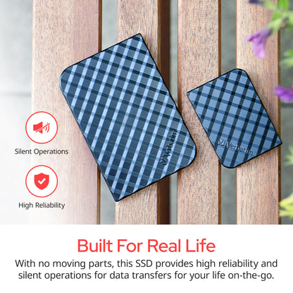Verbatim 256GB Portable SSD External Hard Drive Store ‘n’ Go USB 3.2 Gen 1 USB-C Adapter Included - External Solid State Drive