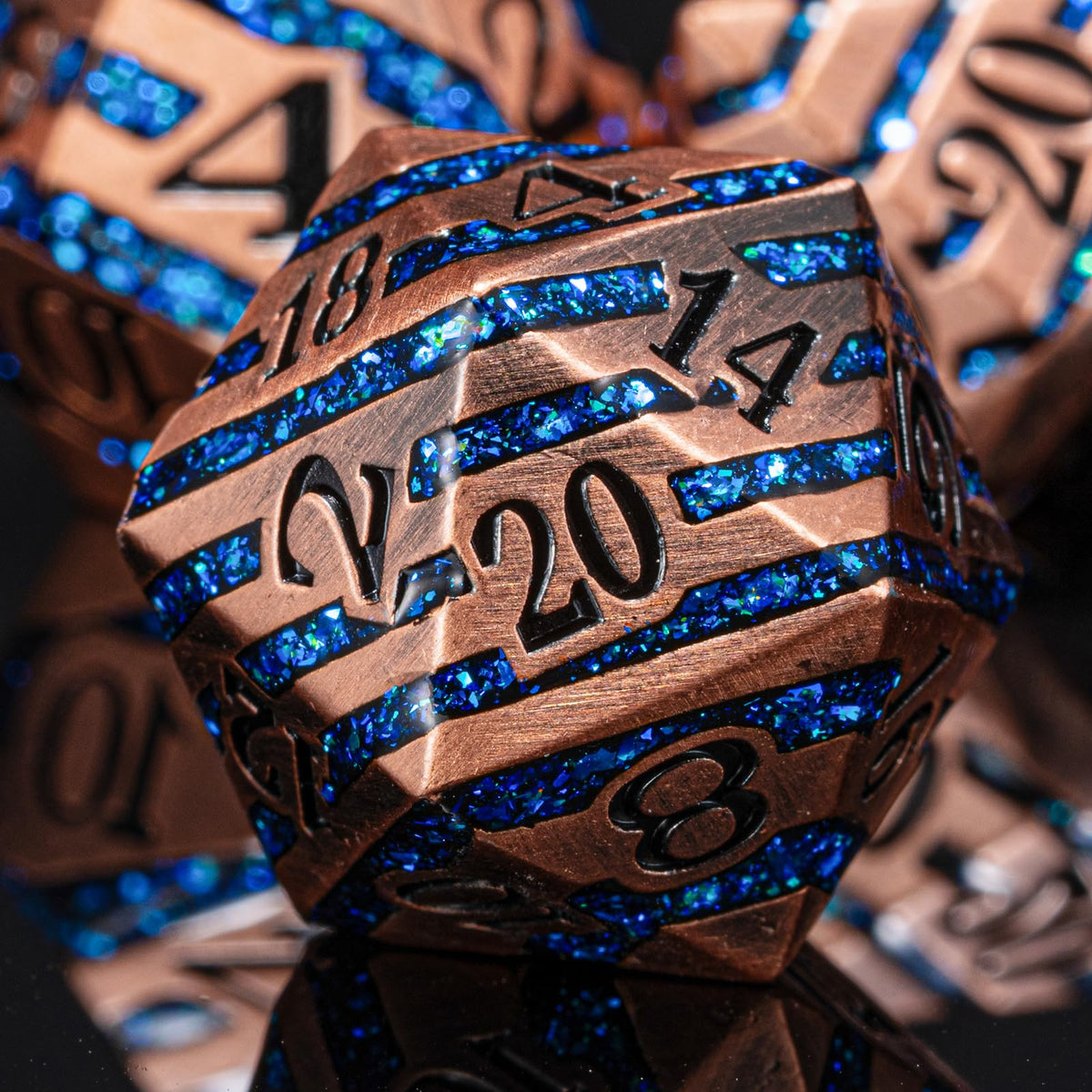 Maywin DND Dice Set Dungeons and Dragons Dice d20 Metallic Stripes Dice w/ Gift Case, Polyhedral Dice Sets Tabletop Games D&D Dice MTG Pathfinder Role Playing Game (Antique Red Copper Seven Colors)