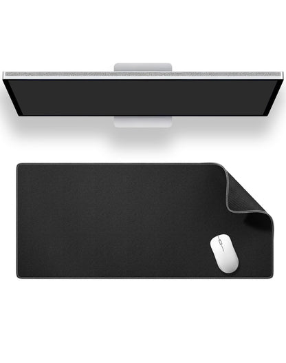 ALOANES Black Waterproof Desk Mat, Large, with Extended Mouse Mat, Office Desk Protector with Anti-Slip Base, Stitched Edge, Grain Jacquard Surface, Perfect for Gamer, Home, XL,11.81''x27.56''x0.12'