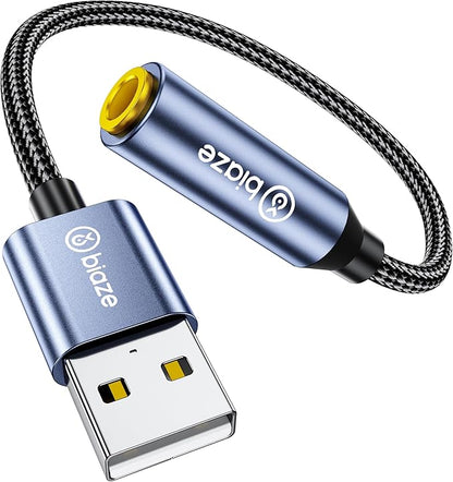 USB to 3.5mm Jack Audio Adapter, External Stereo Sound Card USB-A to Audio Jack Adapter with Auxiliary Stereo Converter, Compatible with Desktop, Laptop Mac, Linux and More!