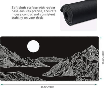Black and White Mountain Large Mouse Pad,Gaming Keyboard Desk Pad,Extended Mouse Mat Non-Slip Rubber Base with Stitched Edges for Office Game Home XXL 35.4"x15.7"