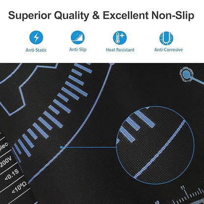 KooMall 24x16 Inch Anti Static Rubber Mat Kit for ESD Sensitive Electronic Device Repair, Soldering, PC Building, Assembly, Table Work, With Grounding Plug Cord, Antistatic Wrist Strap, Heat Resistant