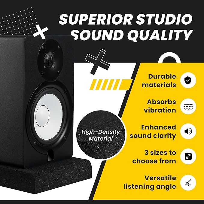 Sound Addicted - Studio Monitor Isolation Pads for 3-4.5 inches Small Speakers, Pair of 2 High Density Dampening Acoustic Stands Foam which Fits Most Bookshelf’s and Desktops | SMPad 4