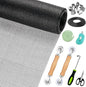 Window Screen Replacement,Screen Door Repair Kit, 59"x158" Black Window Screen Mesh,Including 50 FT Splines+Hooks+2 Rollers+8 Clips+Scissors+Knife+Tape Measure,Fully Equipped Window Screen Repair Kit