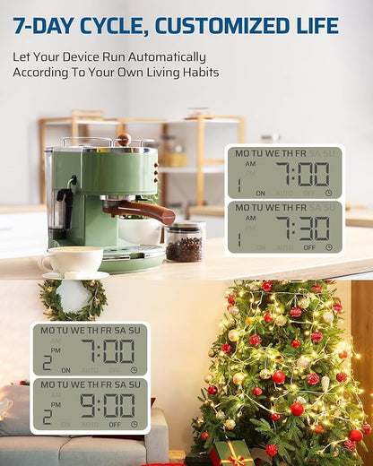 DEWENWILS 7 Day Heavy Duty Timers for Electrical Outlets, 2 Pack Dual Outlet Digital Timer, 3 Prong Programmable Light Timer for Indoor Lamp, Light, Fan, Pets, Home, Kitchen, Office, 125V 60Hz