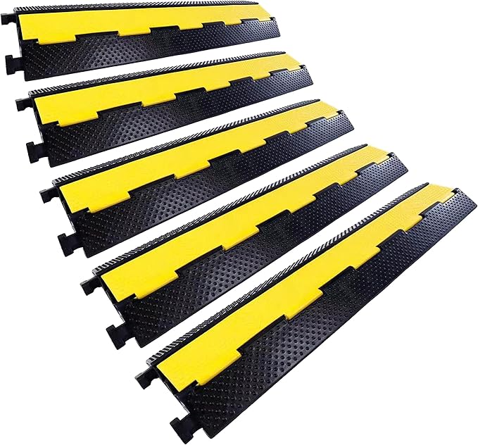 YONSHENG Rubber Cable Ramp Cord Cover Cable Protector Ramps Wire Hose Protective 2 Channel 22000Lbs Load Capacity Traffic Speed Bump for Asphalt Concrete Gravel Driveway Indoor Outdoor, 5 Pack