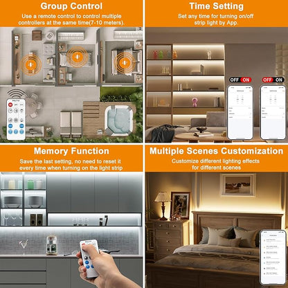 PAUTIX RF WiFi Smart Remote Dimmer for Single Color LED Strip Lights,Compatible with Alexa and Google,14-Key Wireless Remote,DC 12-24V Controller for 3528/2835/5050/COB LED Strip Light