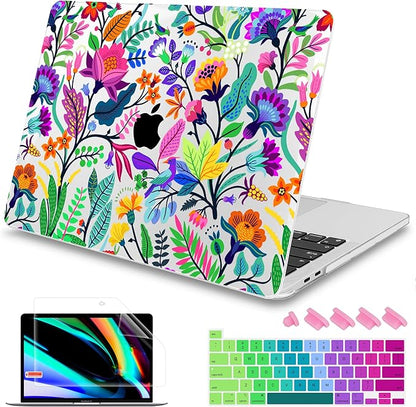 Mektron for MacBook Pro 16 inch Cover A2141 2019 2020 Release with Retina Display & Touch bar & Touch ID, Bright-Coloured Flowers Hard Case Shell Keyboard Cover Screen Protector Dust Plug