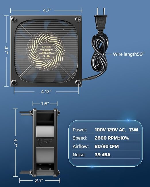 DEWENWILS Exhaust Fan 120V AC, Waterproof Ventilation Fan 30 Mesh Metal Filter, 120mm x 38mm, Dustproof DIY Cooling Fans for Reptile Pet Enclosures Cabinet, 2850RPM 90CFM CE UL Listed, 2 Pack