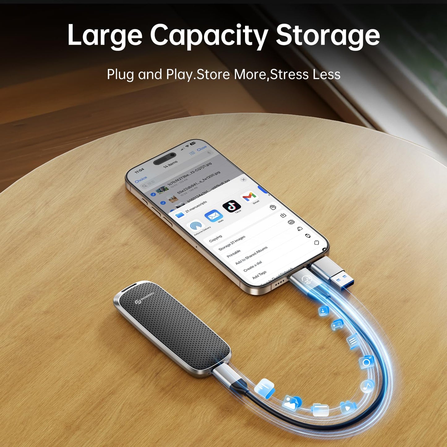 PHIXERO P10PRO External Hard Drive NVMe 1TB, Up to 1050MB/s, USB 3.2 Gen2, Includes 2-in-1 USB C Cable, Portable SSD for iPhone 15/16 PRO/Android/Mac, Black