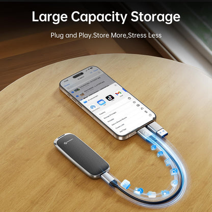 PHIXERO P10PRO External Hard Drive NVMe 1TB, Up to 1050MB/s, USB 3.2 Gen2, Includes 2-in-1 USB C Cable, Portable SSD for iPhone 15/16 PRO/Android/Mac, Black
