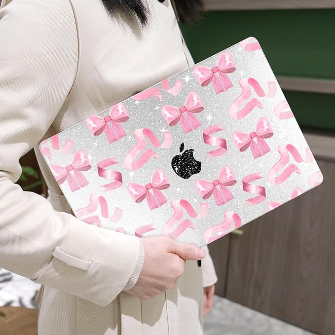 MEEgoodo Case for M4/M3/M2 MacBook Air 13.6 inch Case 2025 2024 2022, Fit Model A3240/A3113/A2681, Laptop Hard Shell with Keyboard Cover Compatible with MacBook Air 13 inch, Pink Satin Bow