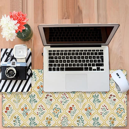 Large Mouse Pad Decorative Floral Gaming Desk Pad Computer Keyboard Non-Slip Waterproof Mouse Mat with Rubber Base and Stitched Edges Entertainment Office Writing Desk Mat 35.4 x 15.7 Inches