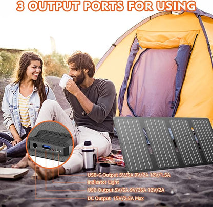 Apowking 146Wh Portable Power Bank with AC Outlet & 40W Foldable Solar Panel, Portable Laptop Charger 110V/100W with USB & DC Output for Camping, Home Emergency, Traveling, RV Trip