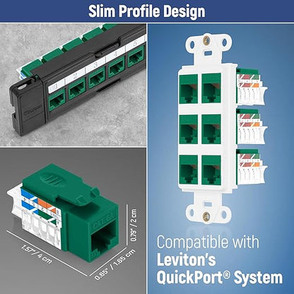 Everest 45° Angled RJ45 Cat6A Keystone Jacks 10-Pack in Green - Slim Profile Female RJ45 Connectors - Cat 6A Keystone Jack - Compatible with 45° Angled Speed Termination Tool - 45Term (B0BL3GS7ZY)
