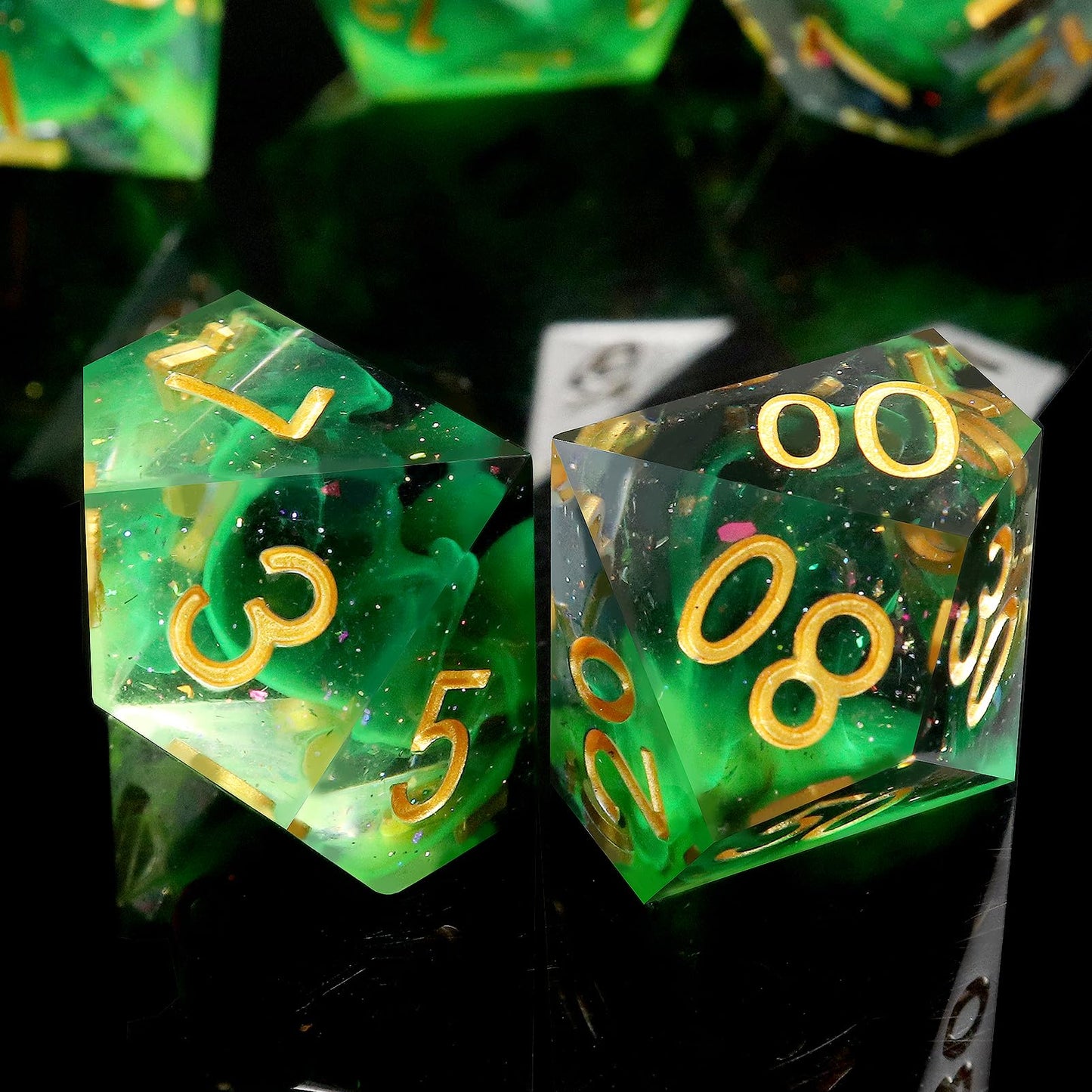 Haxtec Sharp Edge DND Dice Set, Glitter Resin Polyhedral RPG Dice