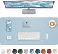 Leather Desk Pad Protector,Desk Mat,Large Mouse Pad, Non-Slip Desk Pad, Waterproof PU Leather Desk Blotter Mat, Desk Cover for Office and Home (Light Blue, 36" x 17")