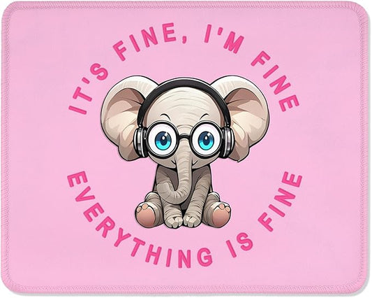 ITNRSIIET Mouse Pad with Stitched Edge Premium Textured Smooth Precise Operation Waterproof Washable Non-Slip Rubber Base Desktop Protection Mat, 10.2×8.3×0.12 inches, Pink Pretty Elephant