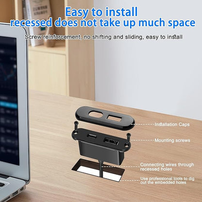 XMSJSIY USB USB C Desk Power Grommet Outlet 5V/2A USB/Type-C Embedded Charging Port Phone Desktop Charger Scoket Station for Sofa Table Bedside Workbench Office,Home-1.2M/3.9FT