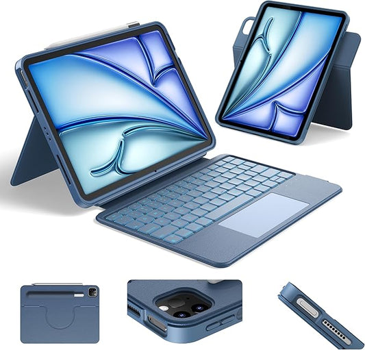 Rotating & Detachable Keyboard Case for iPad Air 11 inch M4/M3/M2,Air 5th/4th gen & iPad Pro 11" 1st/2nd/3rd/4th generation,Adjustable Stand,Stylus Slot,Trackpad,Backlit,Full Protection Cover,Blue