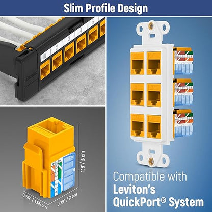 Everest 90° Angled RJ45 Cat5e Keystone Jacks 50-Pack in Yellow - Slim Profile Female RJ45 Connectors - Cat 5e Keystone Jack - Compatible with 90° Angled Speed Termination Tool - easyJACK (B094WB91H3)