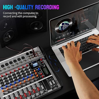 Professional DJ Audio Mixer - 8 Channel DJ Bluetooth Controller Sound Mixer w/DSP 16 Preset Effects, USB Interface, 8 XLR Mic/Line Input, AUX, FX Processor MP3 Player, Headphone Jack