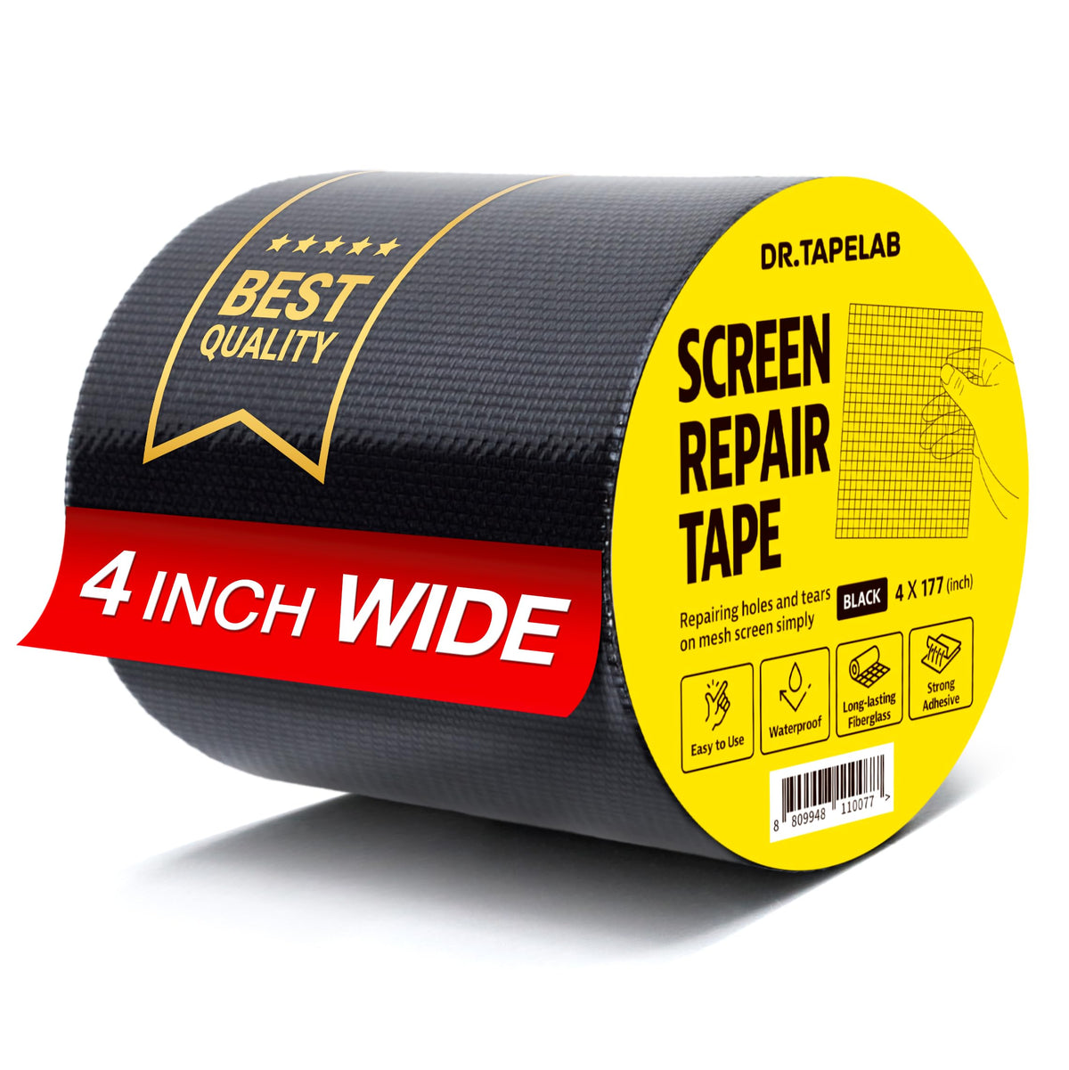DR.TAPELAB, Black Window Screen Repair Tape, 2 in X 15 FT, Screen Repair Kit for Windows or Doors, Strong Adhesive Patch Kit Fiberglass Mesh Tape