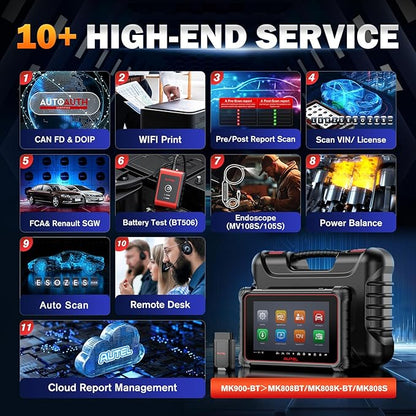 Autel Scanner MaxiCOM MK900BT, 2025 MK900-BT V2.0 Bidirectional Diagnostic Tool, 8in Up of MK900 MX900 MK808S MK808BT MX808S MK808Z, 3000+ Active Tests, 40+ Service, CAN-FD&DOIP, All System, FCA 11 OS