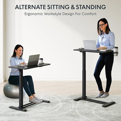 FLEXISPOT Mobile Standing Desk with Wheels Pneumatic Laptop Desk Rolling Computer Cart Movable Height Adjustable Small Sit Stand Desk Computer Workstations Home Use（27.6" W x 15.7" D, Black