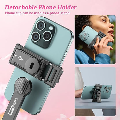 Selfie Stick Tripod with Fill Light, All in One Extendable Selfie Stick with Detachable Wireless Remote, Flexible Phone Tripod Stand Compatible with iPhone/Galaxy, Compact Size & Lightweight