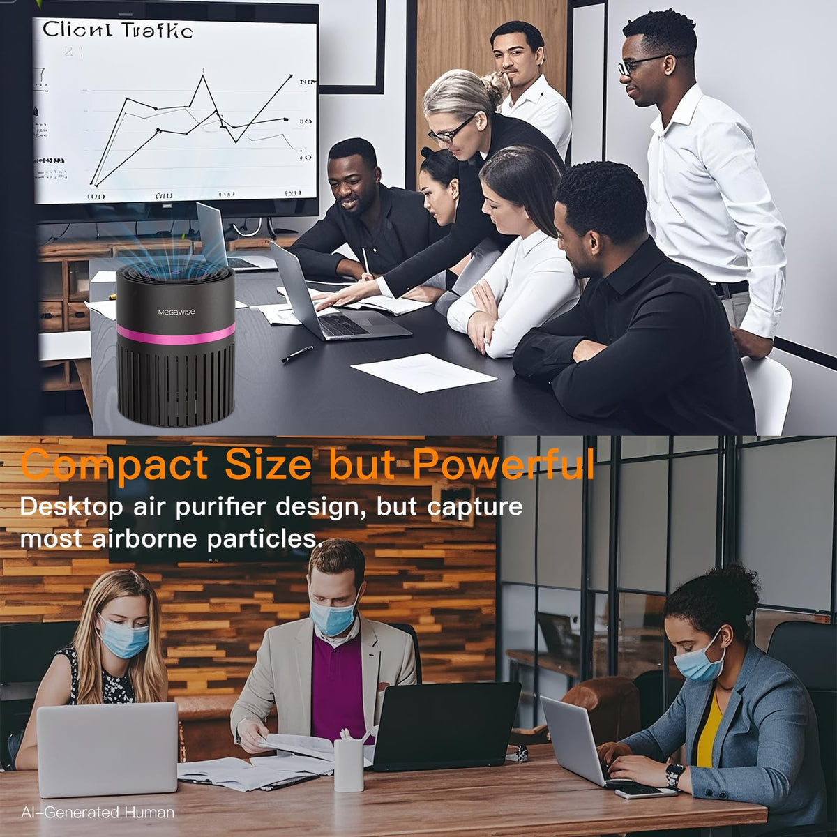 MEGAWISE H13 HEPA Air Purifier, 3-Stage Filter for Bedroom Office