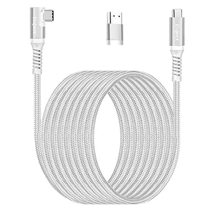 Kuject Link Cable 16FT Compatible for Quest 3S/3, Quest 2/Pro, Pico 4, Nylon Braided Accessories for Rift S/Steam VR Games, USB 3.0 Type C to C High Speed Data Transfer Cord for Gaming PC, Silver
