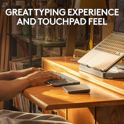Logitech Casa Pop Up Desk Kit - Adjustable Laptop Stand for Desks, Wireless Keyboard & Touchpad, Bluetooth, USB C Charging, Classic Chic, Green/Black