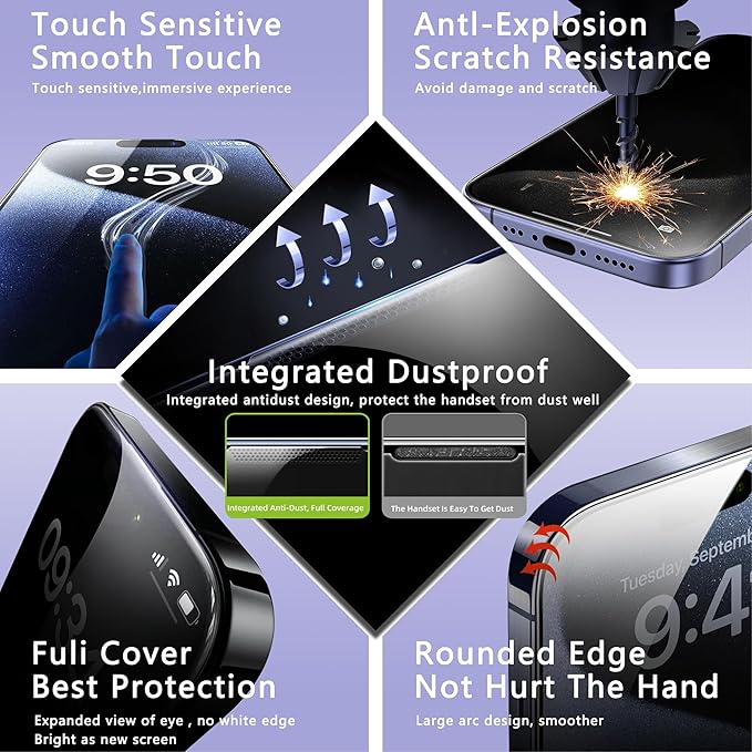 2 Pack Anti Blue Light Matte Screen Protector for iPhone 16 Pro Max 6.9-Inch Auto Dust Removal, No Bubbles, Tempered Glass Film, Easy Installation