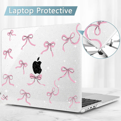May Chen Case for MacBook Air 13/13.6 inch M5 A3449 M4 A3240 M3 A3113 M2 A2681, 2026 2025 2024-2022, Plastic Hard Shell with Keyboard Cover & Screec Protector, Clear Glitter Bow