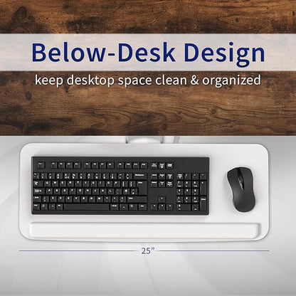 VIVO Adjustable 25 x 10 inch Computer Keyboard and Mouse Platform Tray Ergonomic Under Table Desk Mount Drawer Underdesk Shelf, White, MOUNT-KB03W