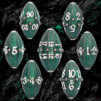 ARUOHHA DND Metal Dice Black Green Dragon Egg Dice with Metal Box, Role Playing Game RPG Polyhedral D and D Dice Set D20 D12 D10 D8 D6 D4
