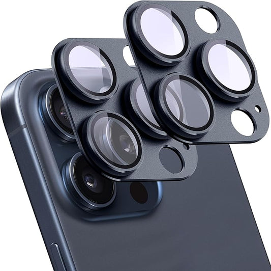 SHANG PIN JIA 2 Pack Camera Lens Protector for iPhone 15 Pro/15 Pro Max,[Not Easy to Breakn ] AR Tempered Glass Strong Adsorption Metal Camera Cover Screen-Inky blue