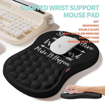 2-in-1 Ergonomic Set, Wave Rise Keyboard Wrist Rest and Massage Bulge Slope Mouse Pad Wrist Support, Cushion Memory Foam Integrated to Relieve Wrist Pain, Stay Positive