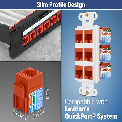 Everest 90° Angled RJ45 Cat5e Keystone Jacks 50-Pack in Orange - Slim Profile Female RJ45 Connectors - Cat 5e Keystone Jack - Compatible with 90° Angled Speed Termination Tool - easyJACK (B094WB91H3)