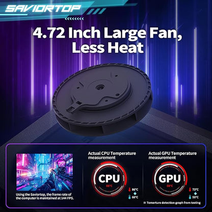 Brook Saviortop Gaming Laptop Cooler, IC Core Cooling Pad with Advanced Turbo Fan, Fast Cooling for Laptops 10-19in, Adjustable Speed, Touch Control, USB-C & USB-A Ports, Compact & Portable Design