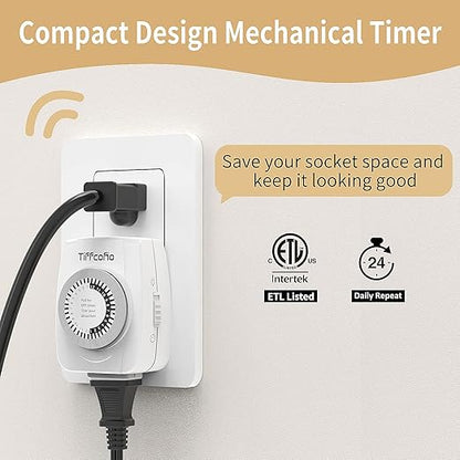 TiFFCOFiO Indoor Mechanical Timers for Electrical Outlets, 2 Prong Plug in Outlet Daily Repeating Light Timer for Indoor Lights, ETL Listed (2 Pack)