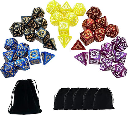 SmartDealsPro Retro Polyhedral Dice Sets with Pouches for D&D DND RPG MTG Dungeon and Dragons Table Board Roll Playing Games D4 D6 D8 D10 D% D12 D20