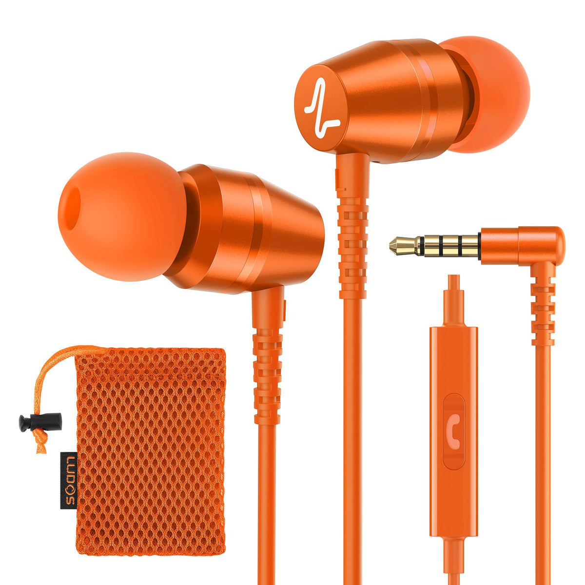 LUDOS OMNITONE Wired Earbuds in-Ear Headphones, 5 Year Warranty, Earphones with Microphone, 3.5 mm Jack Corded Ear Buds, Videoconference for iPhone, Samsung, Laptop, Kids, School Students - Red